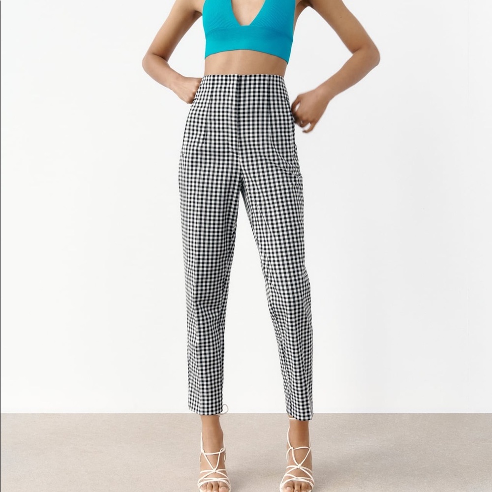 NWT zara high-waisted gingham pant